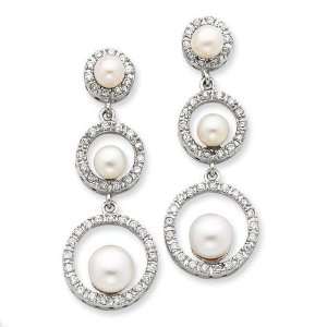  Imitation Pearl And CZ Earrings in Sterling Silver 