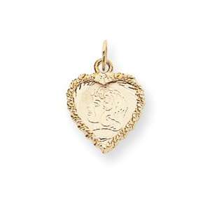  14k Girl Head on .013 Gauge Pattern Heart Rope Charm 