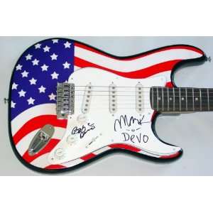  Devo Autographed Signed USA Flag Guitar PSA/DNA COA 