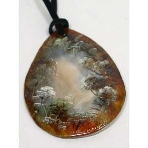   of Pearl Hand Painted WINTER LANDSCAPE Pendant (0734): Everything Else