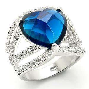  GEMSTONE CZ RING   Blue Sapphire Heart Shape CZ Ring 