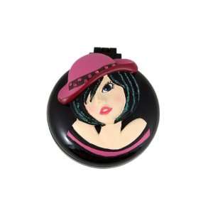   Compact Mirror and Hairbrush Black Haired Girl in a Pretty Hat: Beauty