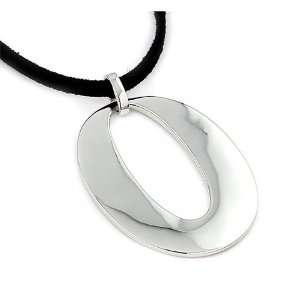   Oval Sterling Silver Necklace With Leather Cord 18 Plus 2 Jewelry