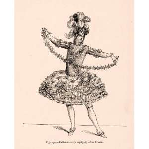 : 1876 Wood Engraving Ballet Dress Zephyr Martin Costume 18th Century 