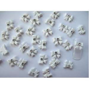   40 Piece White BOW TIE /RHINESTONE for Nails, Cellphones 1.1cm Beauty