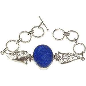  Lapis Lazuli Bracelet with Lattice   Sterling Silver 