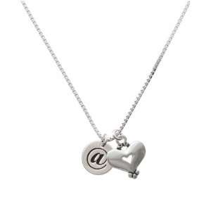  @   At Sign   1/2 Disc and Silver Heart Charm Necklace 