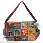 Laurel Burch Dog Patchwork Tapestry L Hobo Tote Bag Outer Pockets NEW 