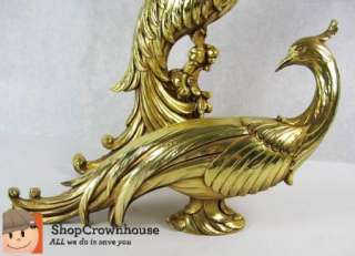 Vintage Pair Syroco Metallic Gold Peacock Statues Figurines Hollywood 