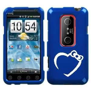  HTC EVO 3D WHITE HEART BOW ON A BLUE HARD CASE COVER 