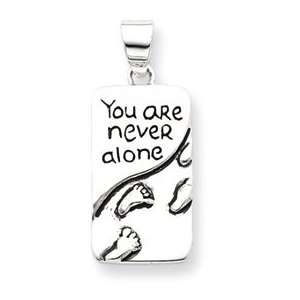   Gift Sterling Silver You Are Never Alone Antiqued Footprint Pendant