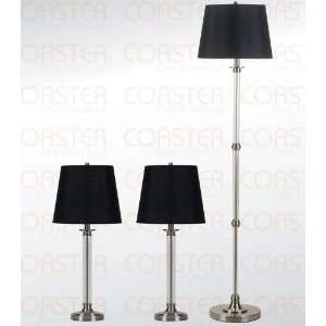  3pc Table & Floor Lamps Set in Nickel & Black Finish: Home 