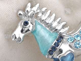 Magnetic Pearlescent Blue Enamel Gallop Horse Animal Costume Jewelry 