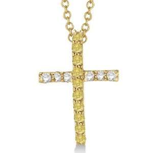  Yellow and White Diamond Cross Pendant Necklace 14k Yellow 