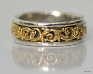 New KONSTANTINO Womens Slim Sterling Silver 18K Gold Floral Band Ring 