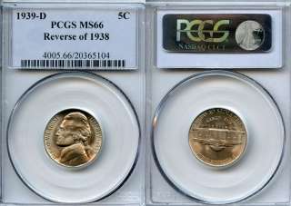 1939 D Jefferson Nickel PCGS MS66 Reverse of 1938  