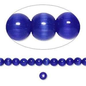   1901 4mm round Bead, cats eye glass, blue, A grade. Sold per 25 beads