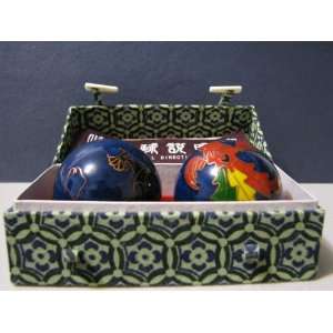  1.5 Chinese Cloisonne Health Balls w/ Bagua in Fabric 