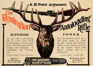1907 Ad Remington Arms Autoloading Rifle Deer Hunting  