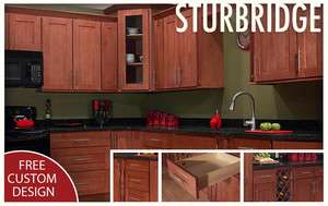 All Solid Birch Wood KITCHEN CABINETS 10x10 RTA Sturbridge Stained Red 