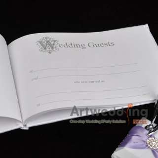 PROMOTION! White and lilac Rhinestone Wedding Guest Book and Pen SET 