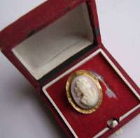ANTIQUE 1907 Victorian shell cameo 10k GOLD pendant  