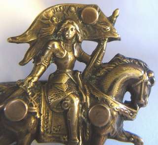 ANTIQUE RELIGIOUS BROOCH JEANNE DARC JOAN OF ARC HORSE  