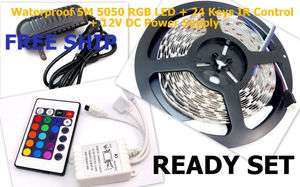   5M RGB SMD 5050 Flexibl 300 LED Strip + 24 KEY IR + 12V Power Supply