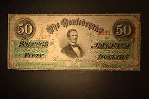 April 6, 1863 $50 Confederate Note  T 57 Choice Uncirculated  