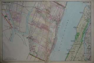 1891 Beers Hudson River Map BERGEN COUNTY NJ MANHATTAN  