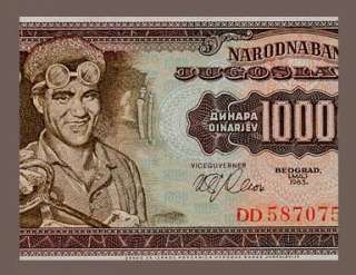 1000 DINARA Banknote of YUGOSLAVIA 1963   STEEL Worker and MILL   Pick 