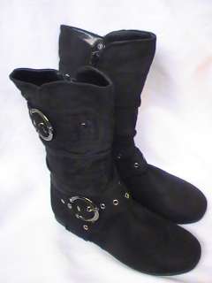 Black Suede Boots w/ Flat Heel TG Yth Sz 9  