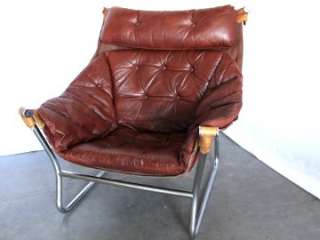 SIGURD RESELL Mid Century TUFTED LEATHER Chrome safari LOUNGE CHAIR 