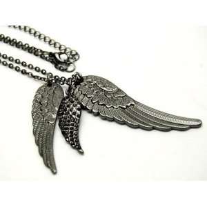  Angel Wings Necklace   Gothic Rockabilly   Gun Metal 