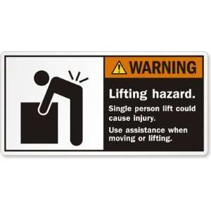  Lifting hazard. Single person lift could cause injury. Use 