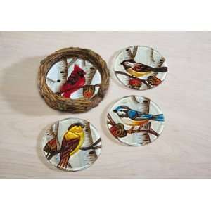 Song Bird Lovers Coaster Gift Set W/ Birds Nest Holder By 