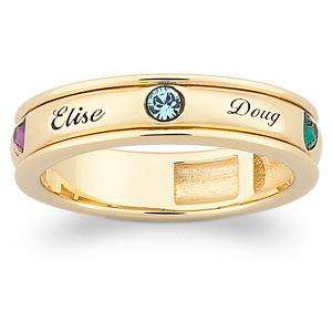 CUSTOMIZED 18K GOLD PLATED MOTHERS NAME BIRTHSTONE BAND RING   2 TO 7 