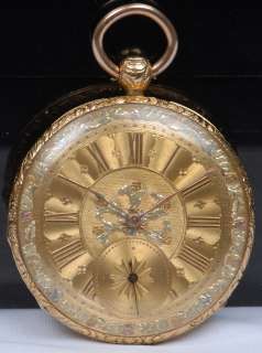 Mid 1800s Euopean 18K Gold Fancy Dial Pocket Watch  