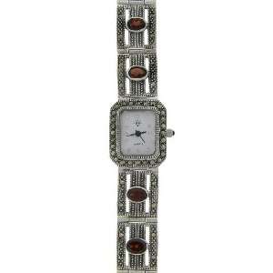  Sterling Silver Marcasite Red CZ Watch Jewelry