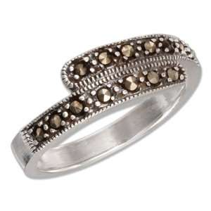  Sterling Silver Marcasite Bypass Ring: Jewelry