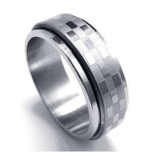 Lucky Number Sven Mens Titanium Steel Ring Square Pattern Size 8
