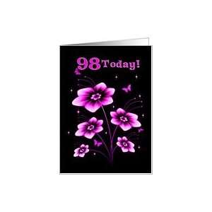  98th Birthday with Flowers and butterflies Card: Toys 