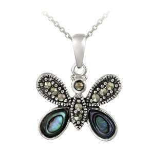    Sterling Silver Marcasite & Abalone Butterfly Pendant: Jewelry
