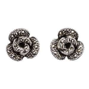  Sterling Silver Marcasite Flowering Rose Earrings Jewelry