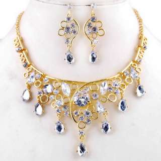 Gold plated 1set clear rhinestone alloy necklace earrings wedding 