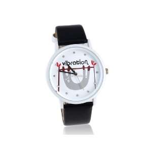 Round Dial Women Girls Analog Watch with Faux Leather Strap Black