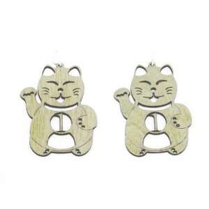  Natural Wood Lucky Cat Number One Wooden Earrings: GTJ 