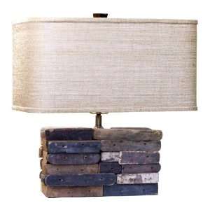 Nantes Rustic Reclaimed Wood Block Linen Shade Table Lamp:  