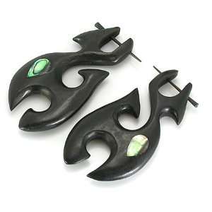  HAMMER HEAD Black Wood Pick Earrings with Abalone Inlay 