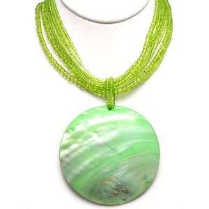    Huge African Green Abalone Shell Necklace Earrings 